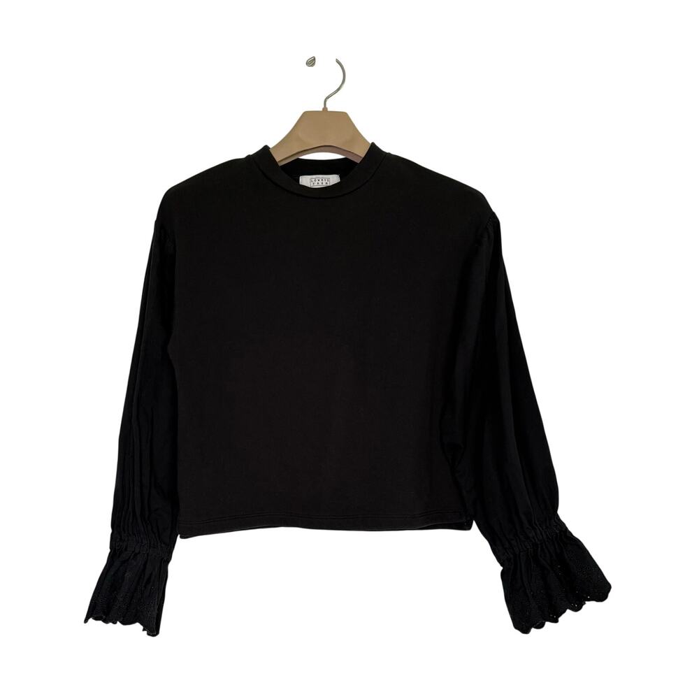 Lowrys Farm Crewneck Black Size MEDIUM Long Sleeve Eyelet Detail